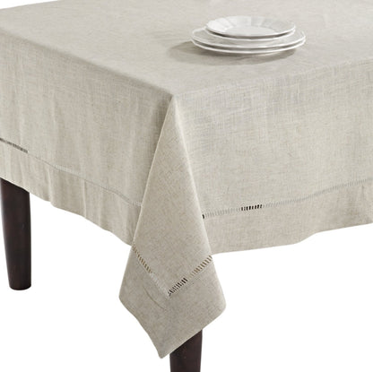 SARO LIFESTYLE Poly and Linen Blend Toscana Tablecloth with Hemstitch Border, Natural, 65"x120"