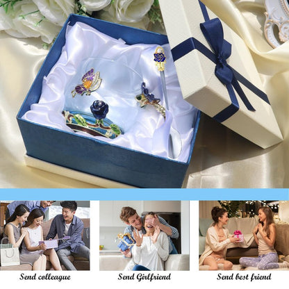 AISVELDY Flower Tea Cup,Butterfly Rose Clear Glass Fancy Coffee Mug with Spoon,Gift Box for Her Mom Wife Grandma Girls Women Christmas Birthday Present Idea for Juice,Hot And Cold Drinks Use