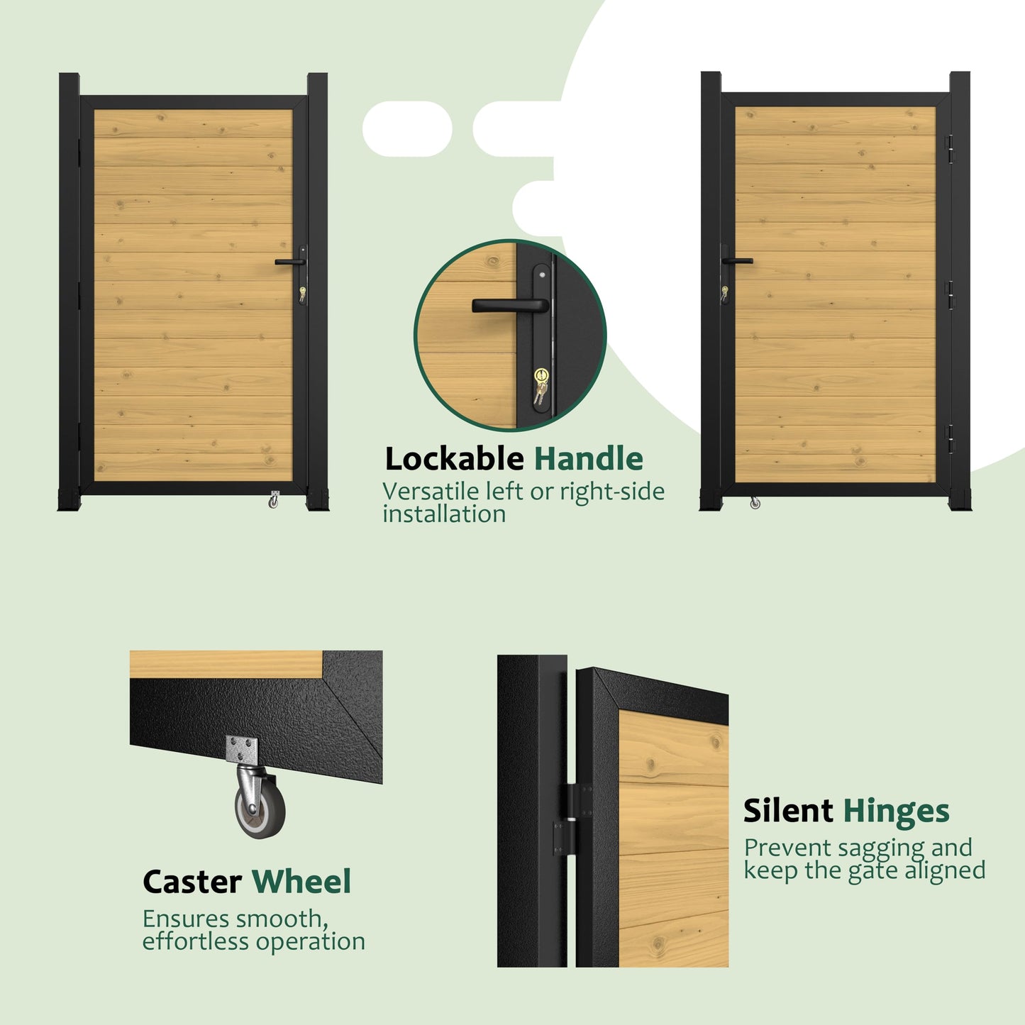 BlueWish 6 x 3 FT Cedar Wood Fence Gate Kit, Board-on-Board Privacy Fence Gate, Aluminum Frame with Security Lock System, Outdoor Garden Yard Complete Gate Kit for Backyard, Pool, Natural