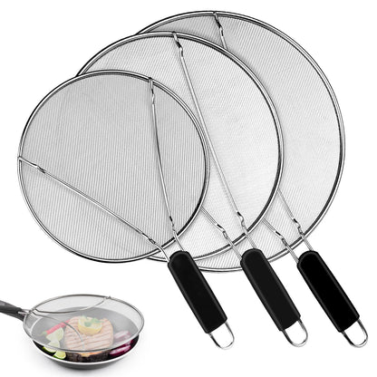 Splatter Screen for Frying Pan - 9.8" 11.4" 13" Stainless Steel Fine Mesh Grease Splatter Guard with Silicone Handle, Hot Oil Splash Guard for Cooking to Prevent Oil Splatter, Safe Cooking