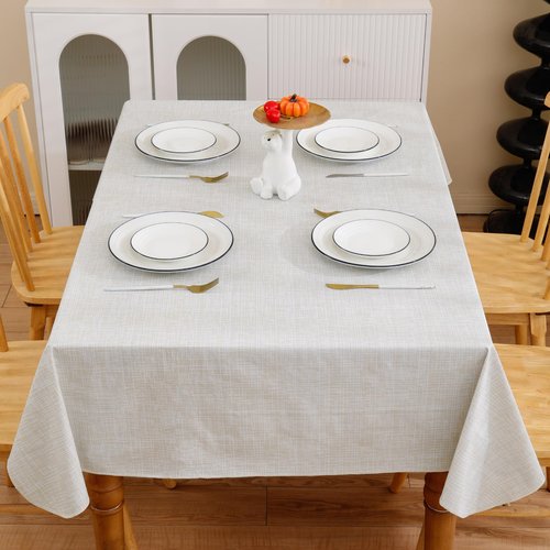 Heavy Duty Vinyl Tablecloth with Flannel Backing Waterproof Oil-Proof Plastic Table Cloth Stain-Resistant Wipeable Rectangle or Square Table Cover for Indoor and Outdoor (Beige Striped，60x102 Inch)