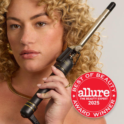 HOT TOOLS 24K Gold Professional 1 1/4" Extended Barrel Curling Iron with Clamp for Tousled Curls - 24K Gold Technology for Long-Lasting Results & Longer Barrel for Easy Styling