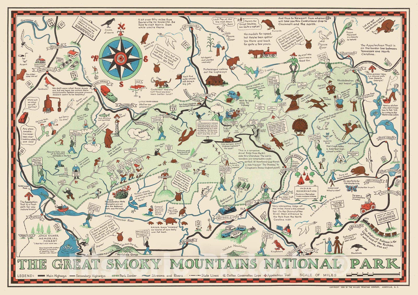 Great Smoky Mountains National Park Pictorial Map 1939 - Historical Print - 36in x 24in