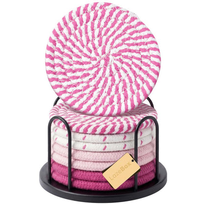 Lazebox Coasters Set of 8 for Drinks, 4 Inch Large Coasters for Coffee Table, Tabletop Protection for Hot & Cold Drinks, Versatile Coasters for Home Decor, Non-Slip & Easy to Clean, Pink
