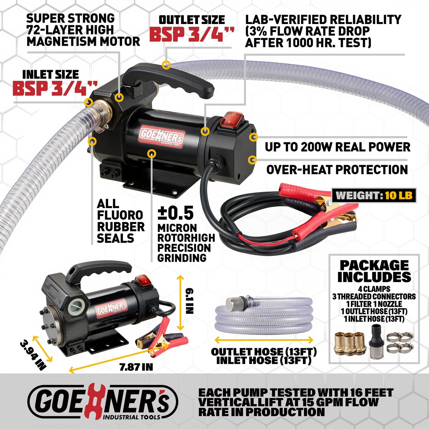 Upgraded 12V Diesel Transfer Pump - 15 GPM Self-Priming Kit with Manual Nozzle, Heavy-Duty Fuel Pump for Trucks, Tractors, Boats, Farm & Job Sites