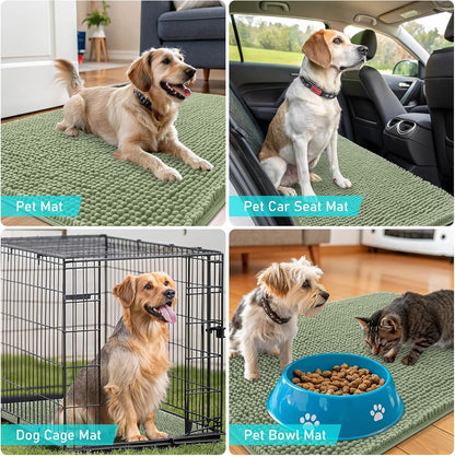 OLANLY Dog Door Mat - Absorbent Non-Slip Chenille for Muddy Paws | 59x24 Inches, Sage Green