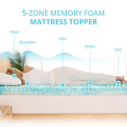 EGOHOME 5-Zone Memory Foam Mattress Topper 3 Inch Queen, Gel Cooling Infused Foam Mattress Topper for Pressure Relief, CertiPUR Certified Bed Topper,Blue, 60"×80"