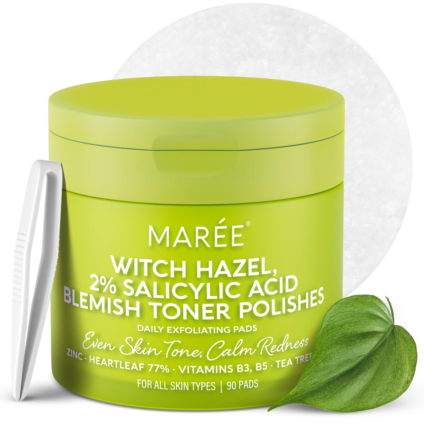 MAREE Blemish Toner Polishes - Daily Facial Radiance Toner Polish - Witch Hazel Pads Acne Face Toning - Acne Skin Care with BHA Salicylic Acid - Blemish Clearing Witch Hazel Wipes