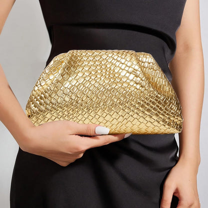 Nefokfdus Women's Woven Clutch Purse Dumpling Formal Evening Bag PU Leather Handbags for Wedding,Party,Prom, Cocktail