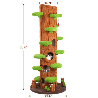 Luxury Cat Tree Tower for Indoor Cats,88.6" Tall Cat Tree,Multi-Level Furniture Activity Center with Scratching Posts Stand House Condo Funny Toys Kittens Pet Play House