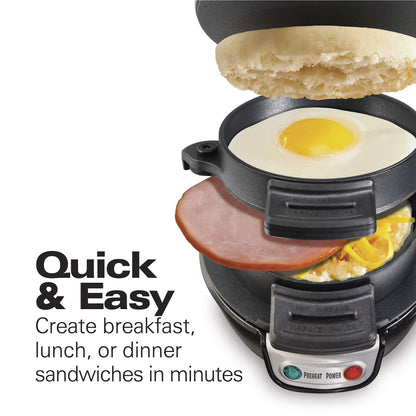 Hamilton Beach Breakfast Sandwich Maker with Egg Cooker Ring, Customize Ingredients, Perfect for English Muffins, Croissants, Mini Waffles, Perfect White Elephant Gifts, Coral (25483)
