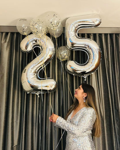 Silver 5 Balloon, Number Balloons 40 Inch, 5th Birthday Balloon Decorations, Silver Party Supplies, 5 Number Balloons, Number 5 Balloon