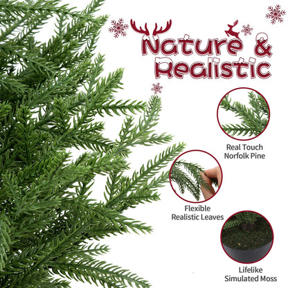 ENVEN PreLit Artificial Norfolk Pine Christmas Tree – Realistic Potted Tree with 70 LED Lights & 8-Mode Battery Box, Pre-Assembled Faux Holiday Decor for Indoor Display (3FT-1Pack)