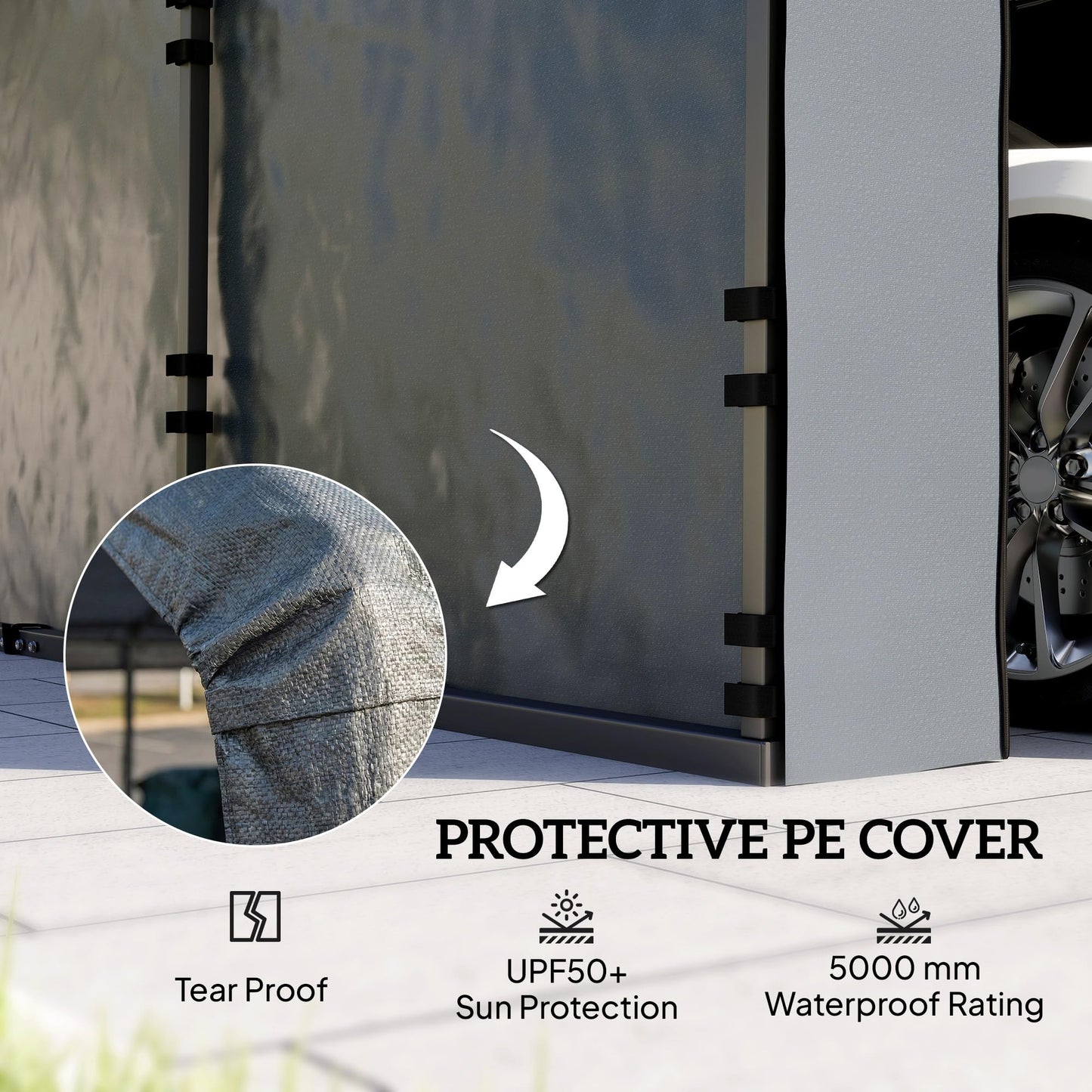 Outsunny Carport Replacement Sidewall Panels Set of 4 for 10' x 15' Carports, UPF50+ Waterproof PE Tarp Replacement Side Wall Cover with Zipper Door, Top Cover and Frame Not Included, Dark Gray