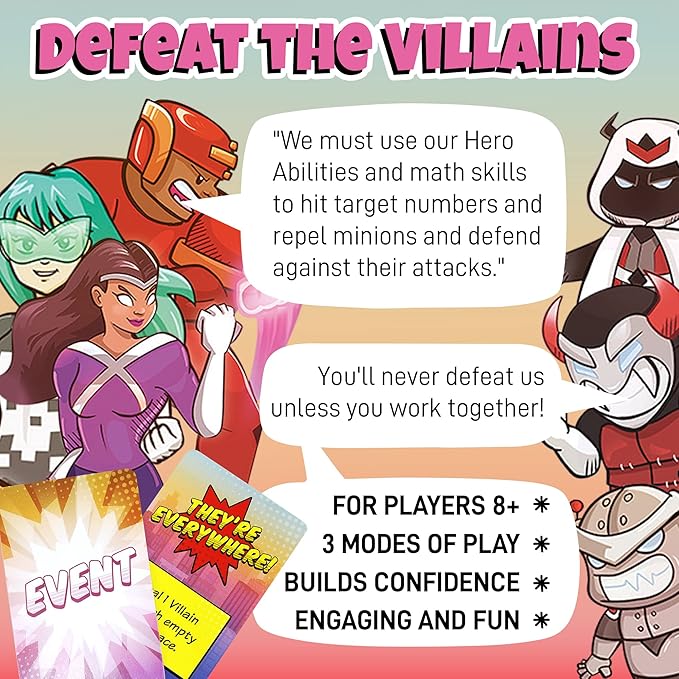 Outnumbered: Improbable Heroes Board Game - A Mensa Award Winning Superhero Math Game | Fun &amp Educational Game for Kids Adults and Families | STEM Toy to Learn Multiplication &amp Division