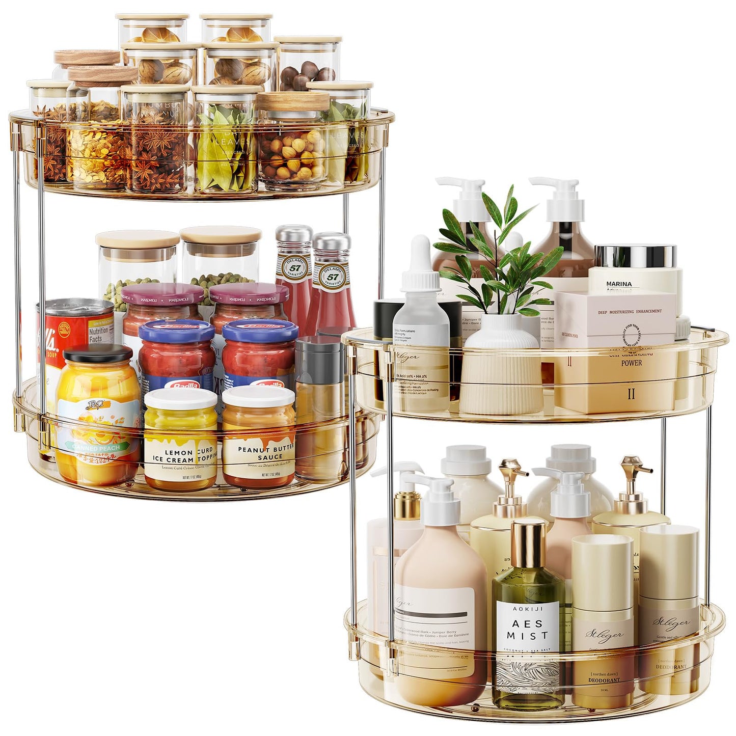 LAMU 2 Tier Lazy Susan Turntable Organizer 9.25'' Rotating Spice Rack Organization for Cabinet, Kitchen, Pantry, Countertop, Bathroom, Vanity, Medicine Cabinet Organizer, Clear