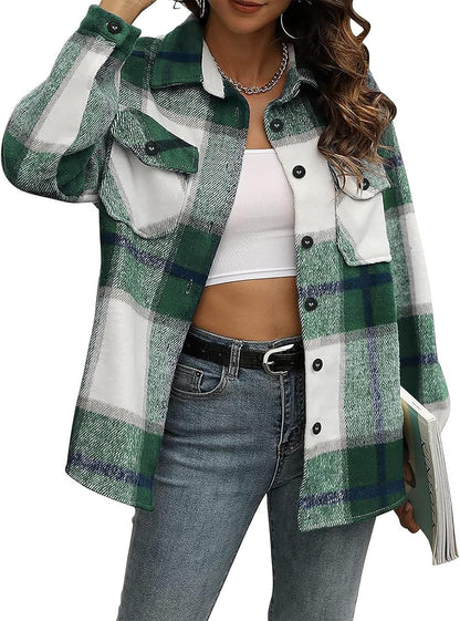 AUTOMET Womens Fall Outfits Fashion Clothes Shackets Flannel Plaid Button Down Long Sleeve Shirts Jackets