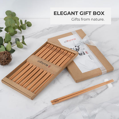 Elihome Premium Wood Fiber Chopsticks, Dishwasher Safe, Heat Resistant, Reusable Japanese Chinese Chopsticks, 26cm/10.25inch, Natural, 5 Pair