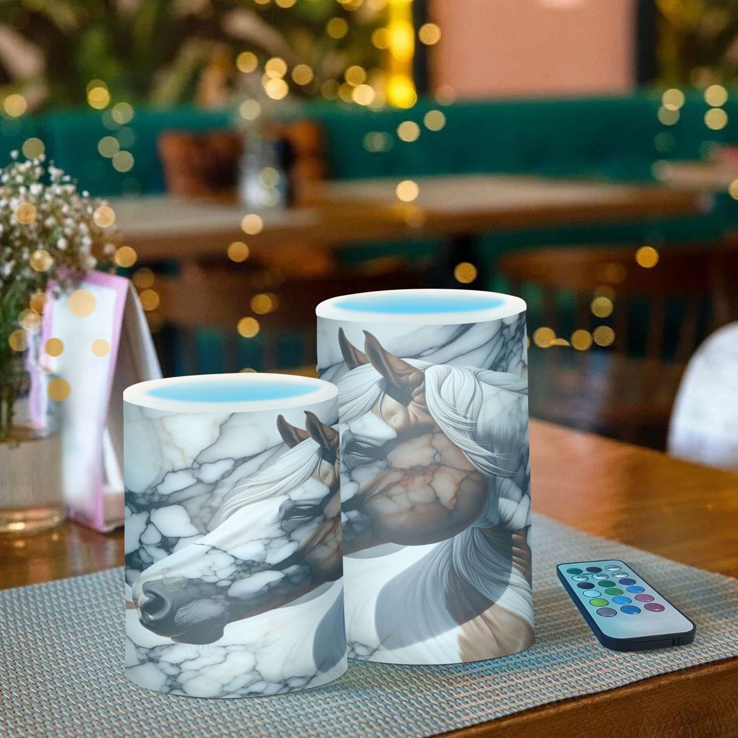 Grgvtei Flameless Candles Horse Texture Marble Flickering LED Pillar Candles with Remote & Timer, Battery Operated Set of 2 Warm Glow for Wedding Party Home Decoration