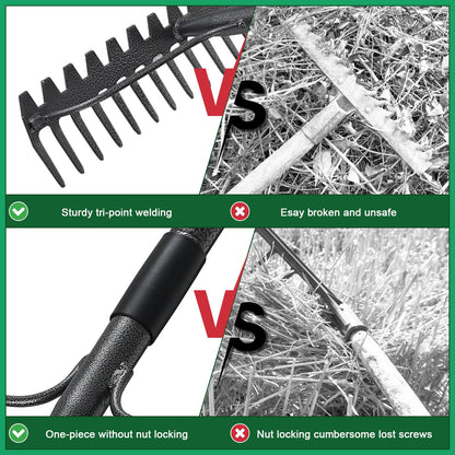 63'' Bow Rake ，17 Tines Metal Head Rakes with Stainless Steel Handle，Heavy Duty Garden Rake for Loosening Soil Gathering Leaf Leveling Lawn Farming Land Management Yarn Thatch Rake