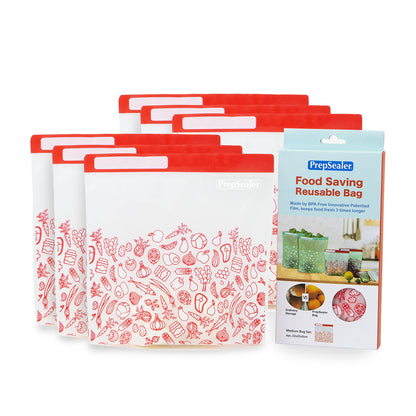 PrepSealer Reusable Food Storage Bags – Keep Fruits, Veggies & Meats Fresh Longer -10 Pieces (3 S, 3 M, 4 L)