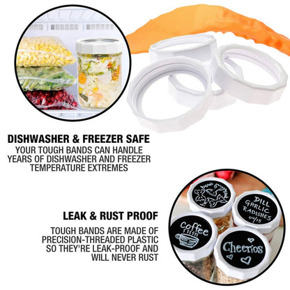 Masontops Tough Band - Wide Mouth Mason Jar Screw Bands - Quality Plastic Replacement Ring Seals & Jar Covers