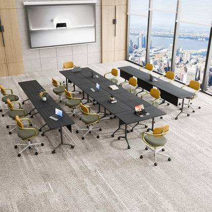 rzoizwko 4Packs Folding Conference Tables on Wheels,55.1 in Mobile Flip Top Meeting Room Table for Office & Training Rooms,Foldable Conference Room Tables Modular Rolling Desk Heavy-Duty Metal Frame