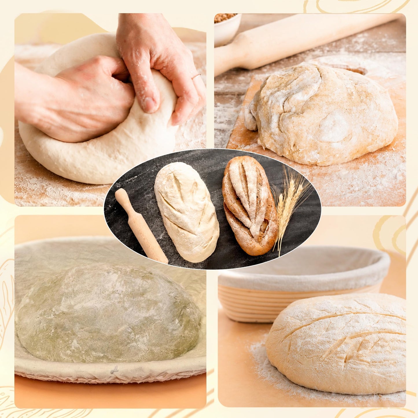 Sourdough Bread Baking Supplies, 2 Pack Banneton Bread Proofing Basket 10 inch Round & 10 inch Oval Proofing Bowls for Sourdough Bread with Liner Making Baking Fermentation Tools
