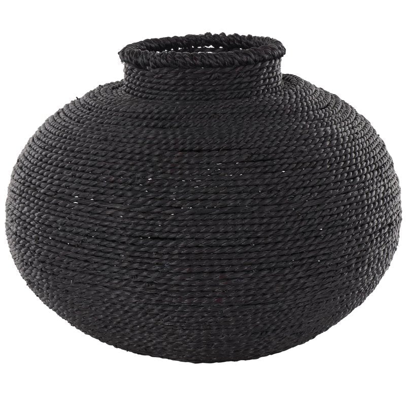 Deco 79 Metal Handmade Decorative Vase Wrapped Pot Centerpiece Vase, Flower Vase for Home Decoration 15" x 15" x 11", Black