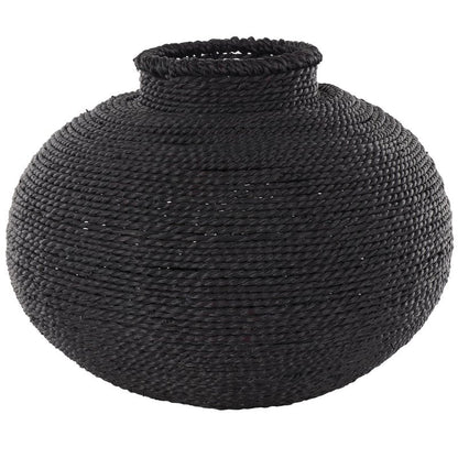 Deco 79 Metal Handmade Decorative Vase Wrapped Pot Centerpiece Vase, Flower Vase for Home Decoration 15" x 15" x 11", Black