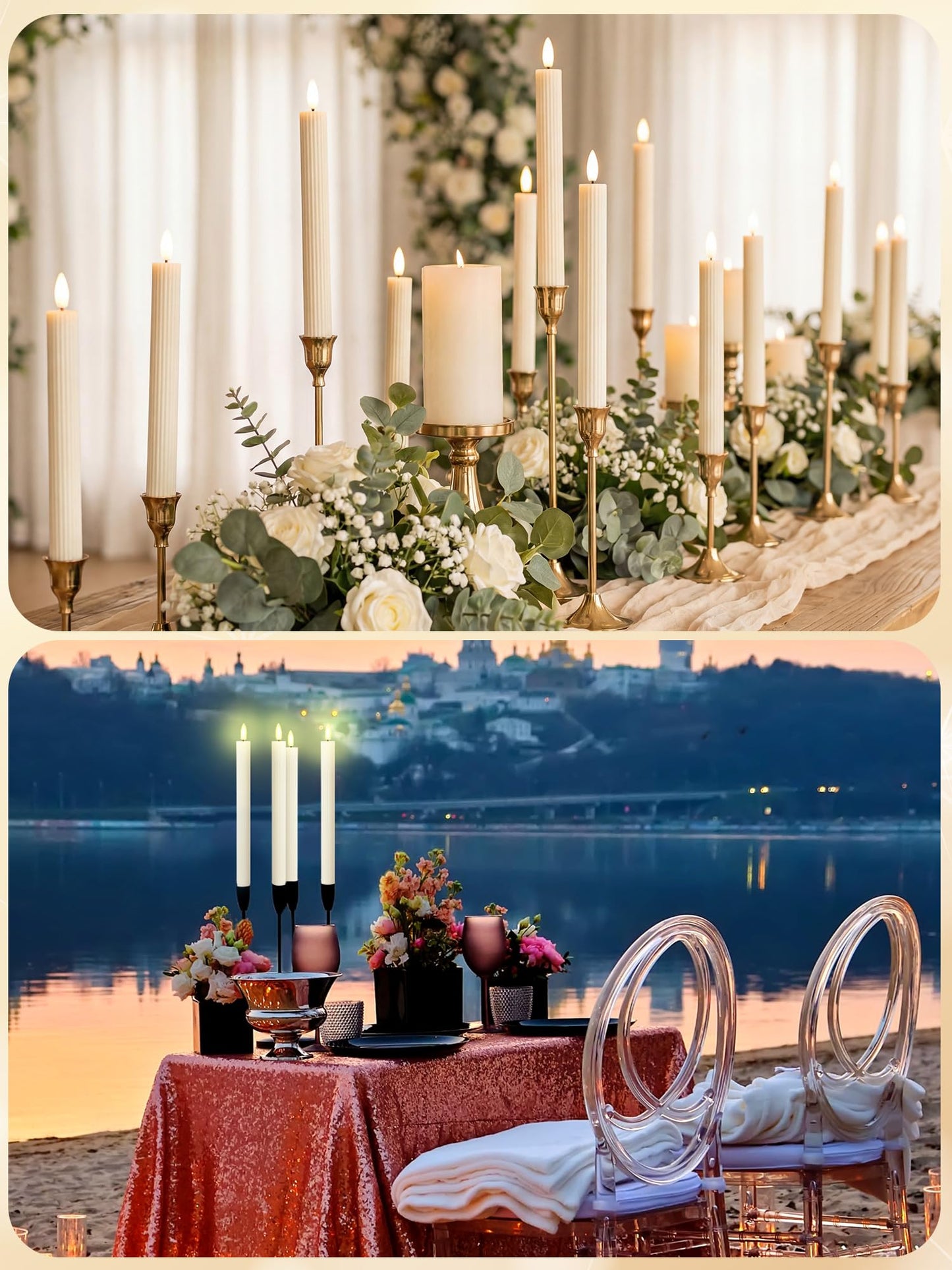 Retisee 30 Pcs 10 Inch Flameless Taper Candles LED Candles Bulk Battery Operated Taper Candle Flickering LED Candlesticks for Valentines Birthday Wedding Party Decor (Elegant Style,Ivory)