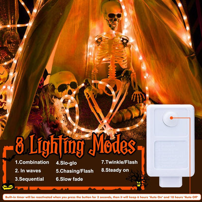 50ft LED Rope Lights Outdoor, 360 LED Connectable and Flexible Tube Lights with 8 Modes, Waterproof Indoor Outdoor LED Rope Lighting for Deck, Garden, Pool, Patio, Party, Holloween Decoration (Orange)