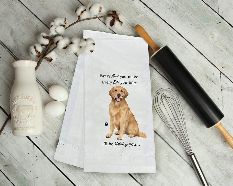 GOLDEN RETRIEVER Kitchen Towels - Soft, Highly Absorbent - GOLDEN RETRIEVER Gifts - Dish & Tea Towels - Reusable, Quick Drying - 100% Natural Cotton - For Pet Lovers