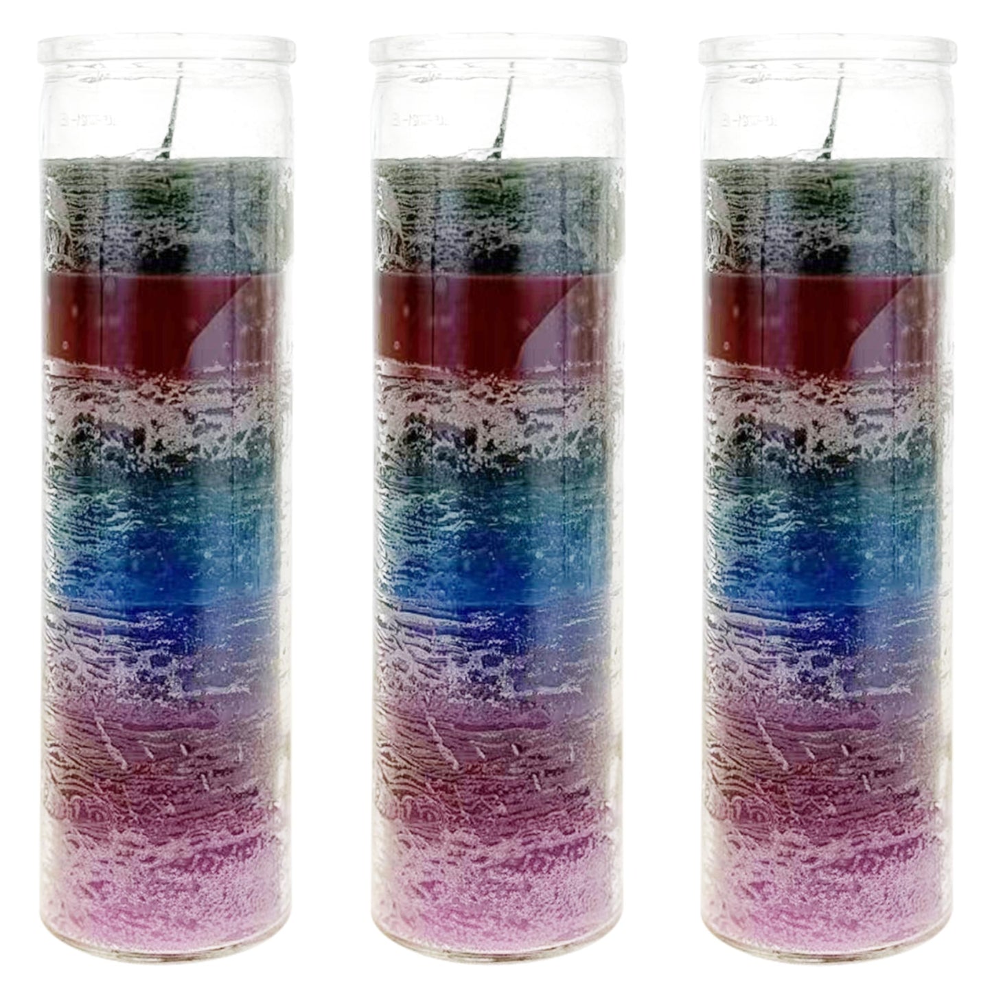 Mega Candles 3 pcs Unscented 7 Color Glass Devotional Prayer Candles, Hand Poured Wax Candle 2 Inch x 8 Inch, Sanctuary, Vigils, Prayers, Casting Chimes, Spiritual, Rituals, Spells, Wicca, Deities