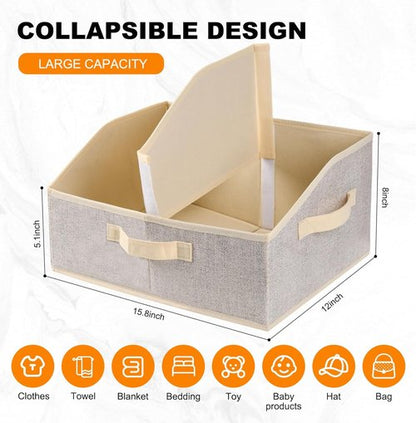 Closet Storage Bins - Large Organizer Baskets with Divider & Handles | 6 Pack Trapezoid Fabric Cubes - Beige