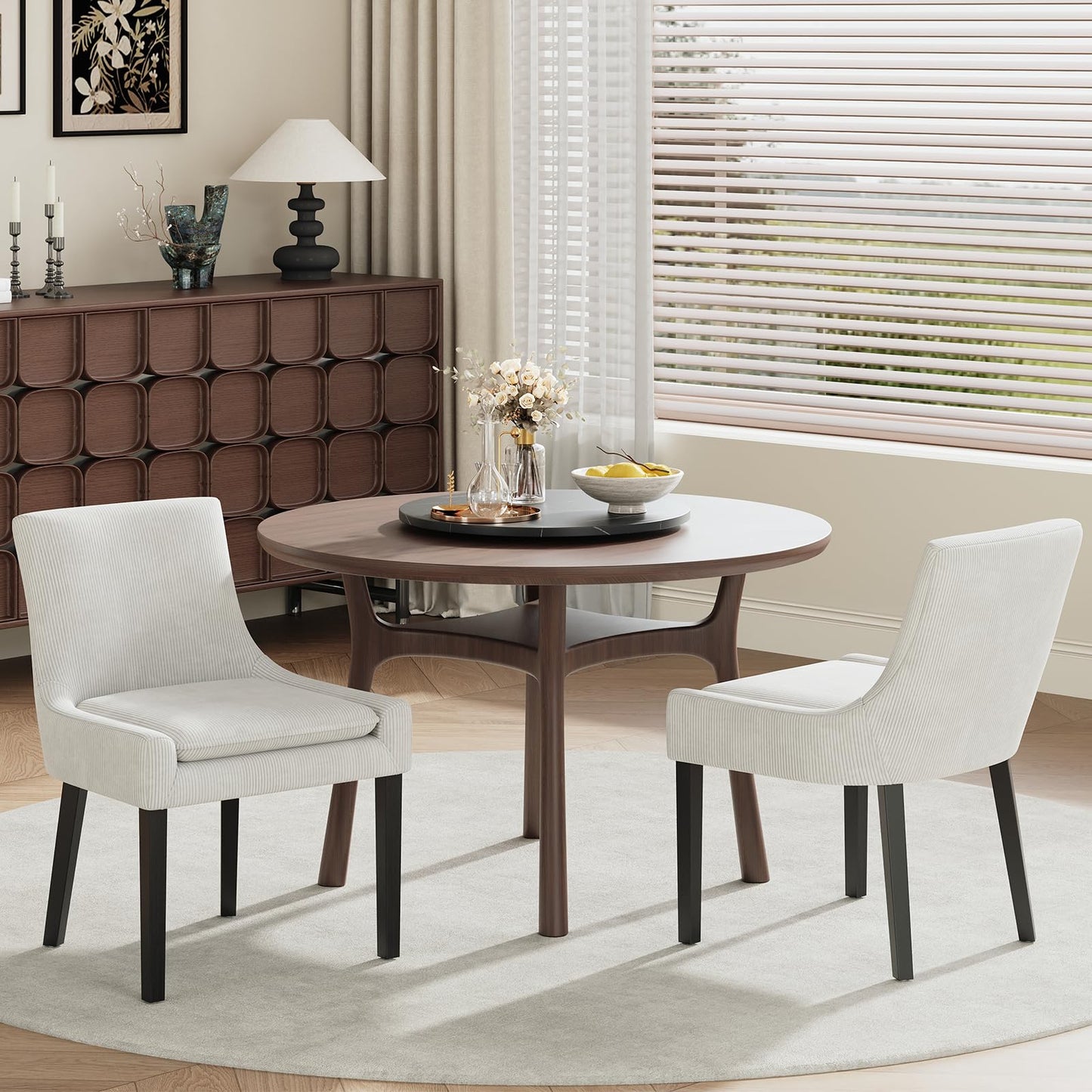 COLAMY Upholstered Dining Chairs Set of 6 with Mid Back and Wood Legs, Modern Accent Side Chairs for Living Room/Dining Room-Beige