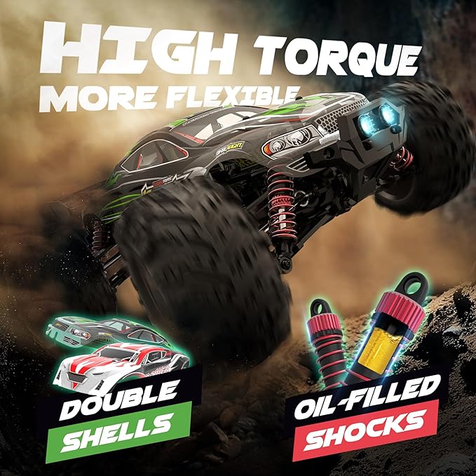 Hosim 2845 Brushless 60+ KMH 4WD High Speed RC Monster Truck 1:16 Scale RC Car All Terrain Off-Road Waterproof 2.4GHZ Hobby Grade Remote Control Vehicle for Adults Children(Green)