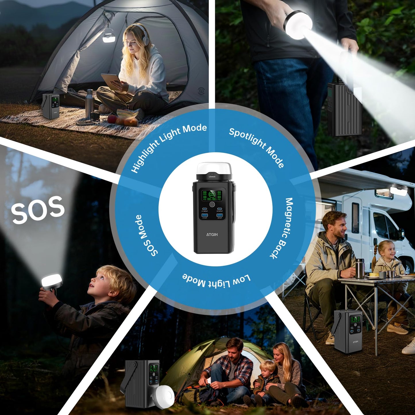 Camping Portable Power Station 198.4 Wh (62000mAh), [Top Safety] 100W Fast Charging Power Bank with LiFePO4 Battery, Small Generator with Detachable Light for Travel Home Backup Outdoor Emergency