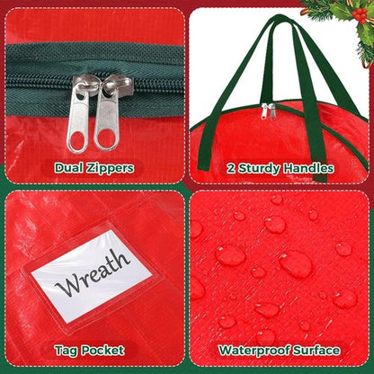 DeckTheHalls Christmas Wreath Storage Container - 2-Pack Waterproof with Secure Zipper & Carry Handles | 30 Inch Year-Round Protection for Holiday Decor