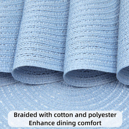 SHACOS Round Braided Placemats Set of 8 Washable 15 inch Round Non Slip Table Place Mats for Dining Tables Wedding Party Decor (Light Blue, 8)