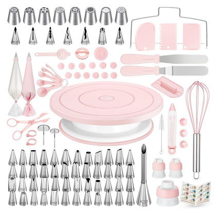 Kootek 158PCs Cake Decorating Kit, Baking Supplies Tools - Includes Cake Stand Turntable, 64 Icing Piping Tips Set, 2 Frosting Spatulas, 3 Scrapers, 50+2 Pastry Bags, Coupler, Video Tutorial, Booklet