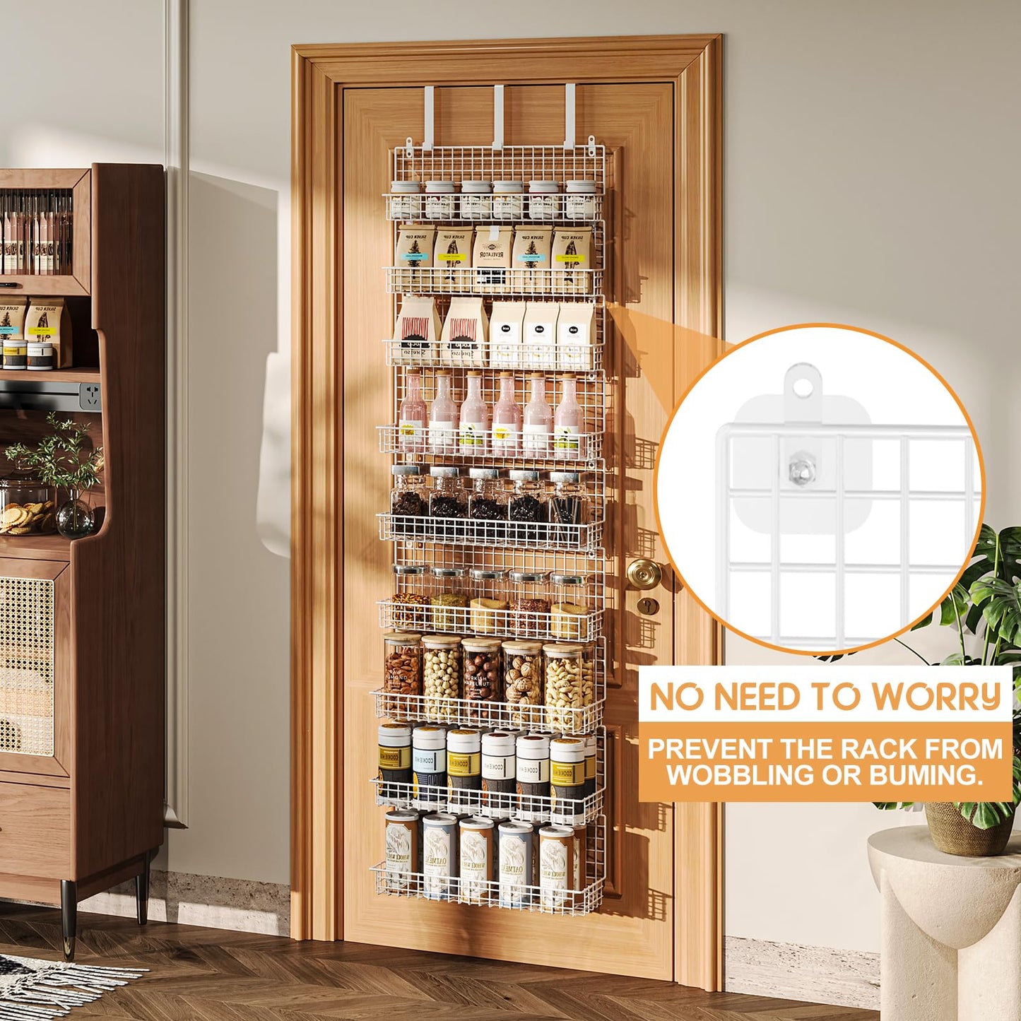 JKsmart 6-Tier Spice Rack Organizer with Door Hook, Wall Mounted & Over the Door Spice Racks for Kitchen Pantry Door Cabinet, Two Size, Large Capacity, Black