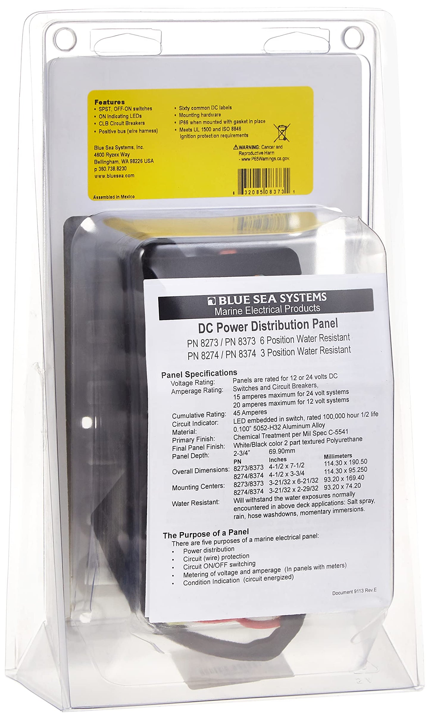 Blue Sea Systems 8373 Water Resistant Circuit Breaker Panel, 6 Position, Black