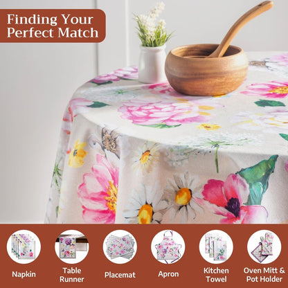 Maison d' Hermine Table Cloth Round Table 100% Cotton 63 Round Inches Tablecloth Reusable Decorative for Dining Kitchen Room Farmhouse Home Gifts for Mothers Day Spring Summer - Pivoine