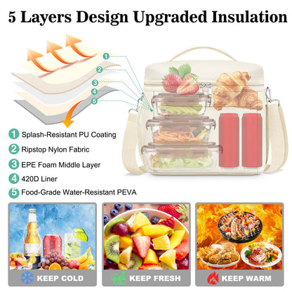 DALINDA Insulated Lunch Bag Lunch Box for Women Men,Leak-Proof Cooler Bag Lunchbox Lightweight for Work Picnic,Beach,Camping,Travel