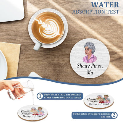 HSSPIRITZ 6 PCS Golden Girls Merchandise Cork Coasters for Drinks, Funny Coasters Set with Coaster Holder,Golden Girls TV Show Kitchen Decor Themed Coasters Gifts for Fans