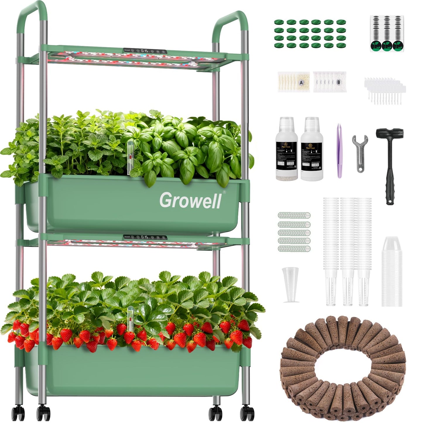 Growell 54 Pods Hydroponics Growing System Kit & 120 Pack Grow Sponges
