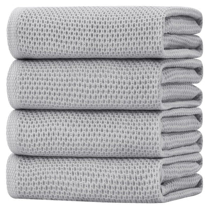 Homaxy 100% Cotton Waffle Weave Kitchen Dish Towels, Ultra Soft Absorbent Quick Drying Cleaning Towel, 20x28 Inches, 4-Pack, Light Gray