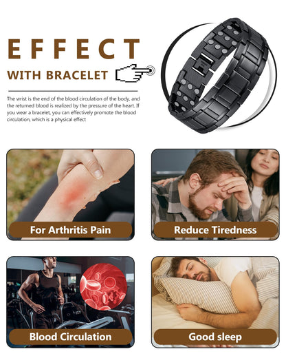 Feraco 3X Magnetic Bracelets for Men Titanium Steel Magnetic Bracelet with 3 Rows Magnets (Black)