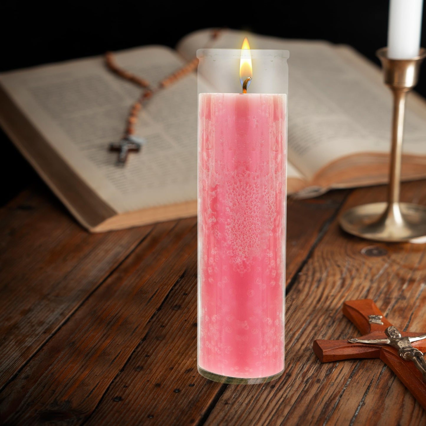 Mega Candles 3 pcs Unscented Pink 7 Day Glass Container Devotional Prayer Candles, Premium Wax Candle 2 Inch x 8 Inch, Sanctuary, Vigils, Prayers, Blessings, Religious, Memorials, Remembrance